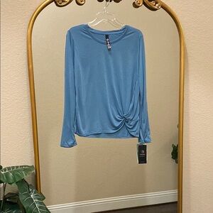 MPG Blue Ruched Long Sleeve Blouse